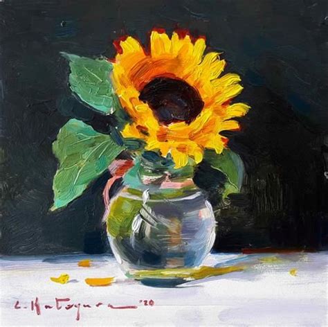 Daily Paintworks Sunflower In Vase Original Fine Art For Sale
