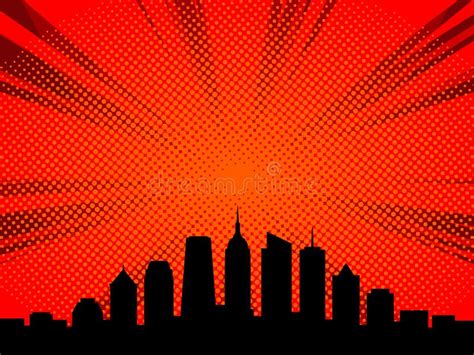 City Skyline In Comic Book Style Illustration Of Urban Downtown