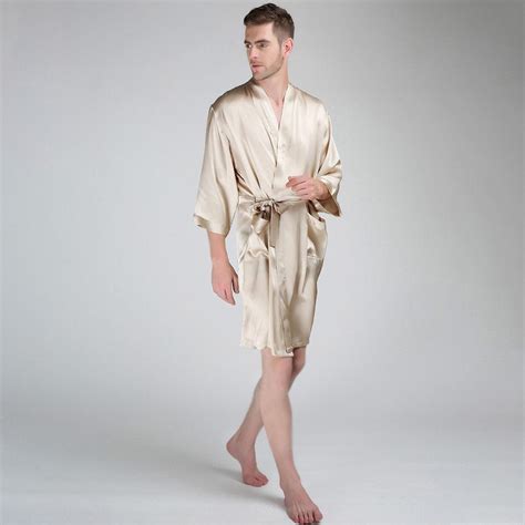 Mens Silk Robe Luxury Pure Mulberry Silk Sleepwear With Pockets Dianasilk