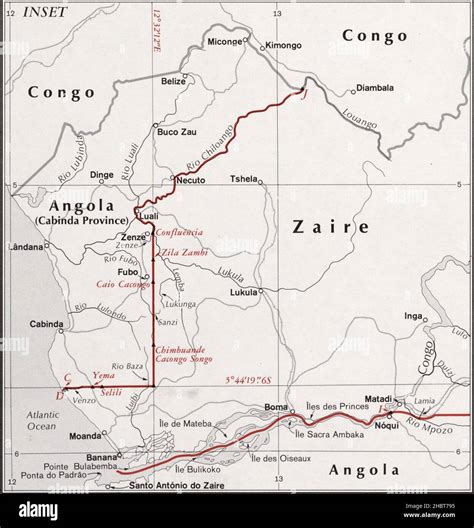 Zaire Boundary West Side With Angola And Congo Inset Map In 1973