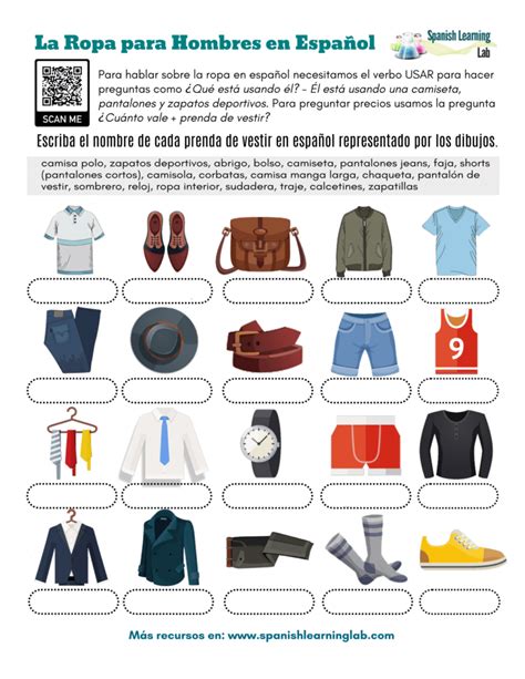 La Ropa Para Hombres En Español Ejercicios Pdf Spanishlearninglab