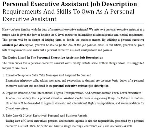 New executive assistant to ceo jobs added daily. Personal Executive Assistant Job Description: Requirements ...