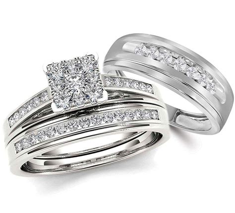 Midwest Jewellery 10k White Gold Wedding Ring Set His And Hers 3pc Trio