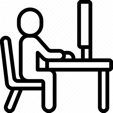Person, at, computer, desk, people, stickman, working icon