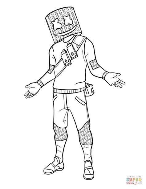 Skull trooper is a epic outfit in battle royale that can be purchased from the item shop. Marshmello Fortnite coloring page | Free Printable Coloring Pages