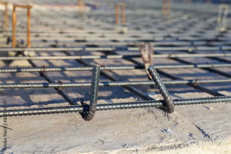 Stockfoto Reinforcement Steel Rod And Deformed Bar With Rebar At Construction Site Adobe Stock
