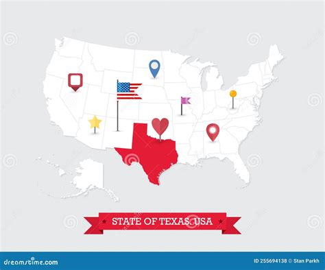 Texas State Map Highlighted On Usa Map Stock Vector Illustration Of