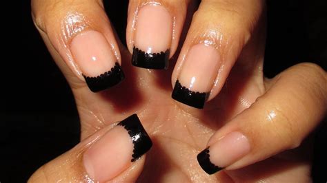 Black French Tip Nail Designs With Glitter Going Fancy But Confused
