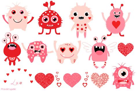 Valentine Clipart Valentine Monsters Clipart Cute Pink Monster Clip Art Love Clipart By