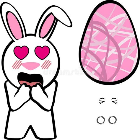 Heart Eyes White Easter Bunny Cartoon Set Pack Stock Vector