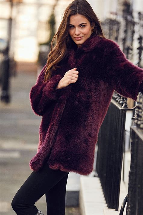 Burgundy Plush Faux Fur Jacket