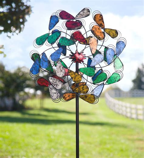 Oversized Colorful Leaves Metal Wind Spinner Multi Wind And Weather