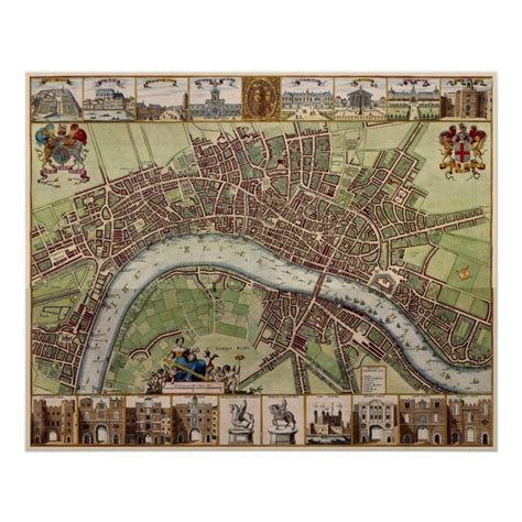 Magnificent 17th Century Map Of London England Poster Zazzle