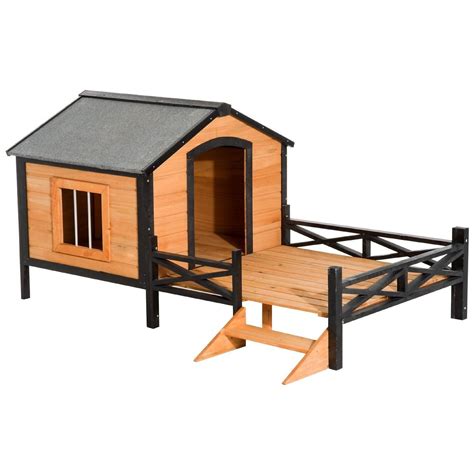 🔥pawhut Cabin Outdoor Covered Elevated Dog House With Porch Ct 03 S