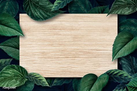 Blank Wooden Board On A Metallic Green Leaves Textured Background