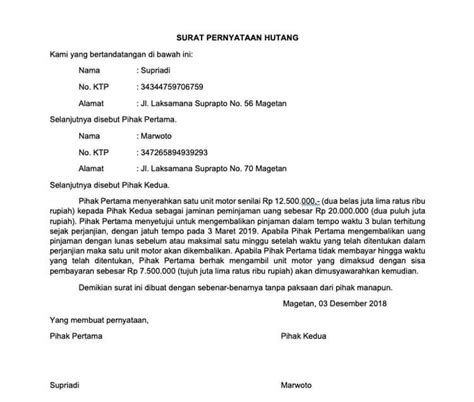 16 Contoh Surat Pernyataan Hutang Piutang Lengkap- Contoh ...