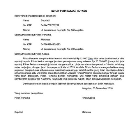 Pernyataan dan jaminan pengguna yang diatur dalam pasal 6 ini adalah sebagai tambahan atas pernyataan dan jaminan yang diberikan pengguna sebagaimana termuat dalam ketentuan penggunaan gojek. 16 Contoh Surat Pernyataan Hutang Piutang Lengkap- Contoh Surat