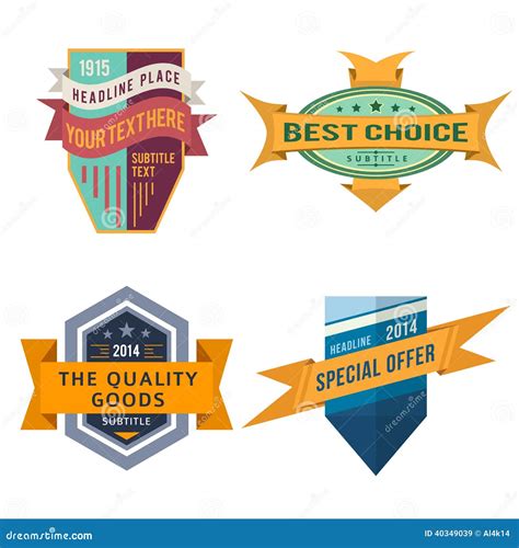 Set Of Vector Logo Retro Ribbon Labels And Vintage Style Shield Banners