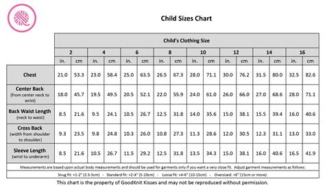 Child Sizes Chart 5 Common Measurements For Kids 2 16