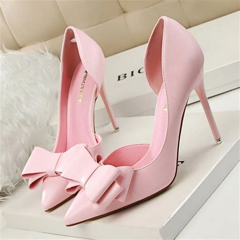 Fashion Delicate Sweet Bowknot High Heel Shoes Side Hollow Pointed Wom