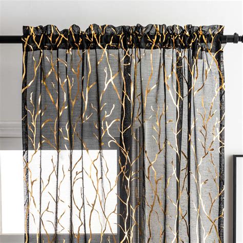 Buy Finecity Black Gold Sheer Curtains For Bedroom Metallic Gold Foil