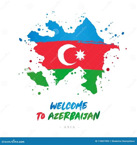 Welcome To Azerbaijan Asia Flag And Map Of The Country Stock Vector