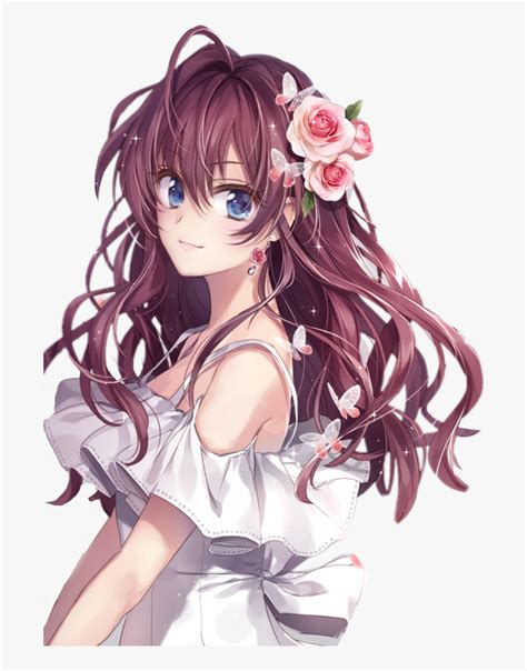 Girl Anime Brown Hair Sweet Smile Dress Hd Png Download Kindpng