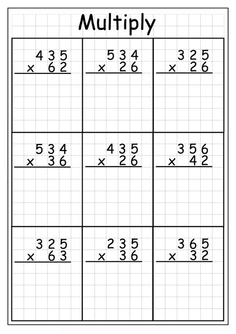 Free Printable Multiplication Worksheets Multiply By 1 Digit Numbers