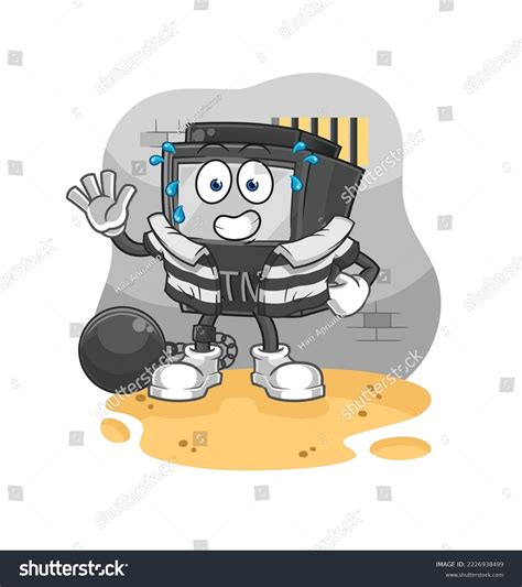 Atm Machine Criminal Jail Cartoon Character Stock Vector (Royalty Free