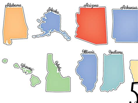 Clipart Us Map And State Shapes With Names Us Map Clip Art Etsy