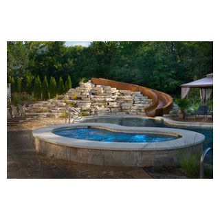 Yorkville IL Freeform Swimming Pool And Hot Tub With Concrete Slide