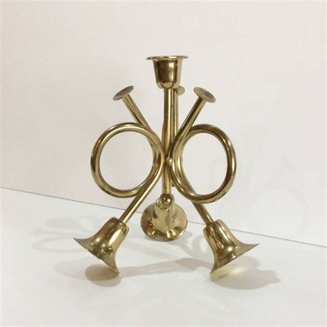 Candle Holder Brass Horn Brass Candlesticks Hunting Horn Etsy Horns