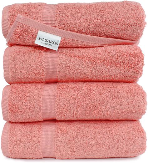 Salbakos Luxury Bath Towels 4 Piece Large Coral Bathroom Hotel Towel