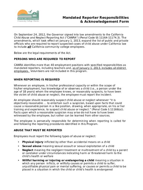 mandated reporter responsibilities and acknowledgement doc template pdffiller