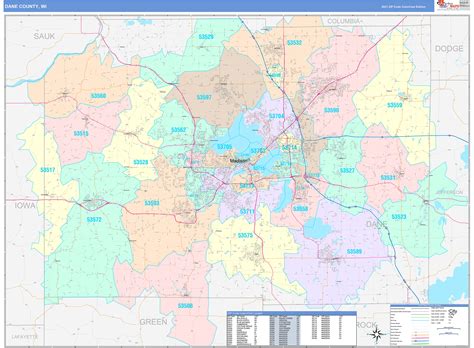 Dane County Wi Wall Map Color Cast Style By Marketmaps