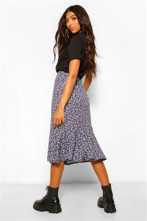 Tall Woven Ditsy Floral High Rise Midi Skirt In 2022 Skirts Midi High