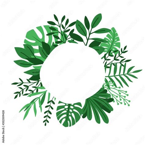 Green Leaves Circle Frame Herb Leaf Cute Round Botanical Design Border