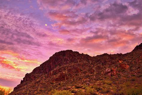 Tucson Mountains Sunset And Moon Photograph By Chance Kafka Pixels