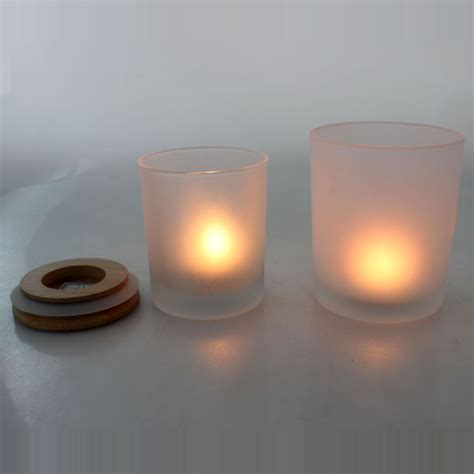 Empty Glass Jars Frosted Glass Candle Holder With Wooden Lid For Sale China Frosted Glass