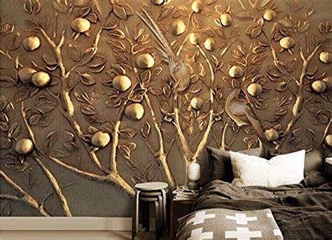 Gold Tree Wallpaper 3d Wallpaper 3d Effect Hand Painted Golden Forest