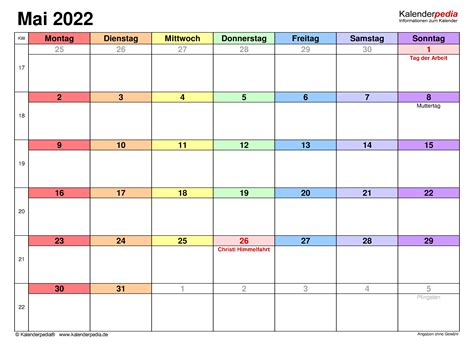Kalender Mai 2022 Als Pdf Vorlagen