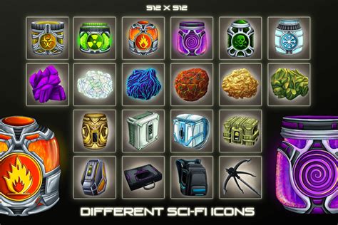 The game asset is made with 100% vector. Free Different Sci-Fi Item Icons - CraftPix.net