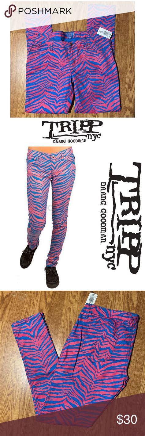 Nwt Tripp Neon Zebra Stripe Pant Tripp Nyc Neon Pink And Blue Zebra Stripe Skinny Jean Size 15