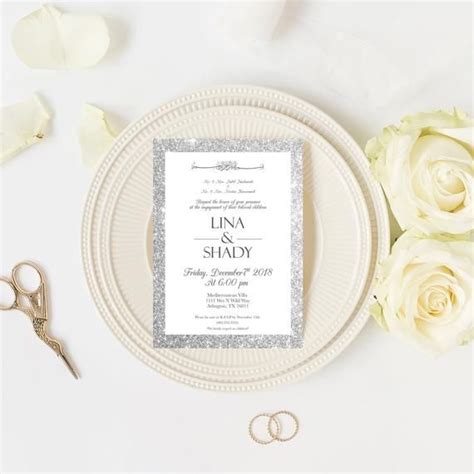 This print ready wedding invitation card design includes a 5 x 7in , 300 dpi print ready cmyk, psd file. Muslim Wedding Invitations - glitter Custom Arabic Invitation -Arabic and English Wedding ...