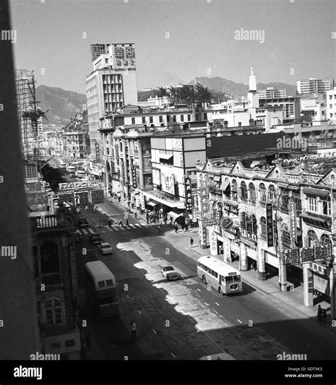 Overhead Street Scene Hong Kong 1950s Showing Chinese Buildings