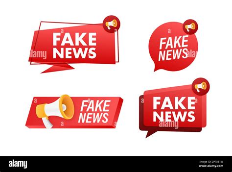 Megaphone Label Set With Text Fake News Megaphone In Hand Promotion