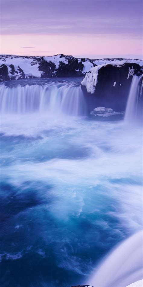 Godafoss Waterfall Blue Water Stream Nature Iceland 1080x2160
