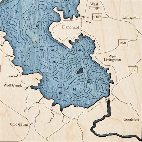 Lake Livingston Wall Art Two Level 3d Wood Map Sea And Soul Charts