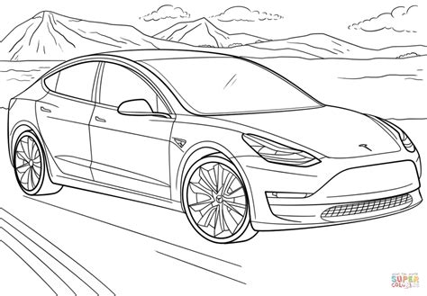 Розмальовка Tesla Model 3 Розмальовки для дітей друк онлайн