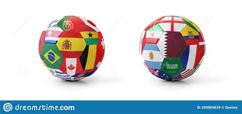 Two Soccer Balls With Countries Qualified For World Cup 2022 Stock